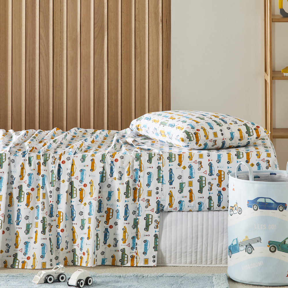 Adairs Kids - On The Road White Sheet Set | Adairs