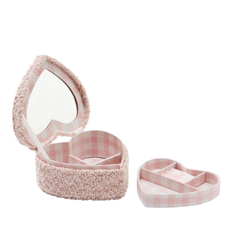 Decorative Heart Shape Pink Boucle Jewellery Box