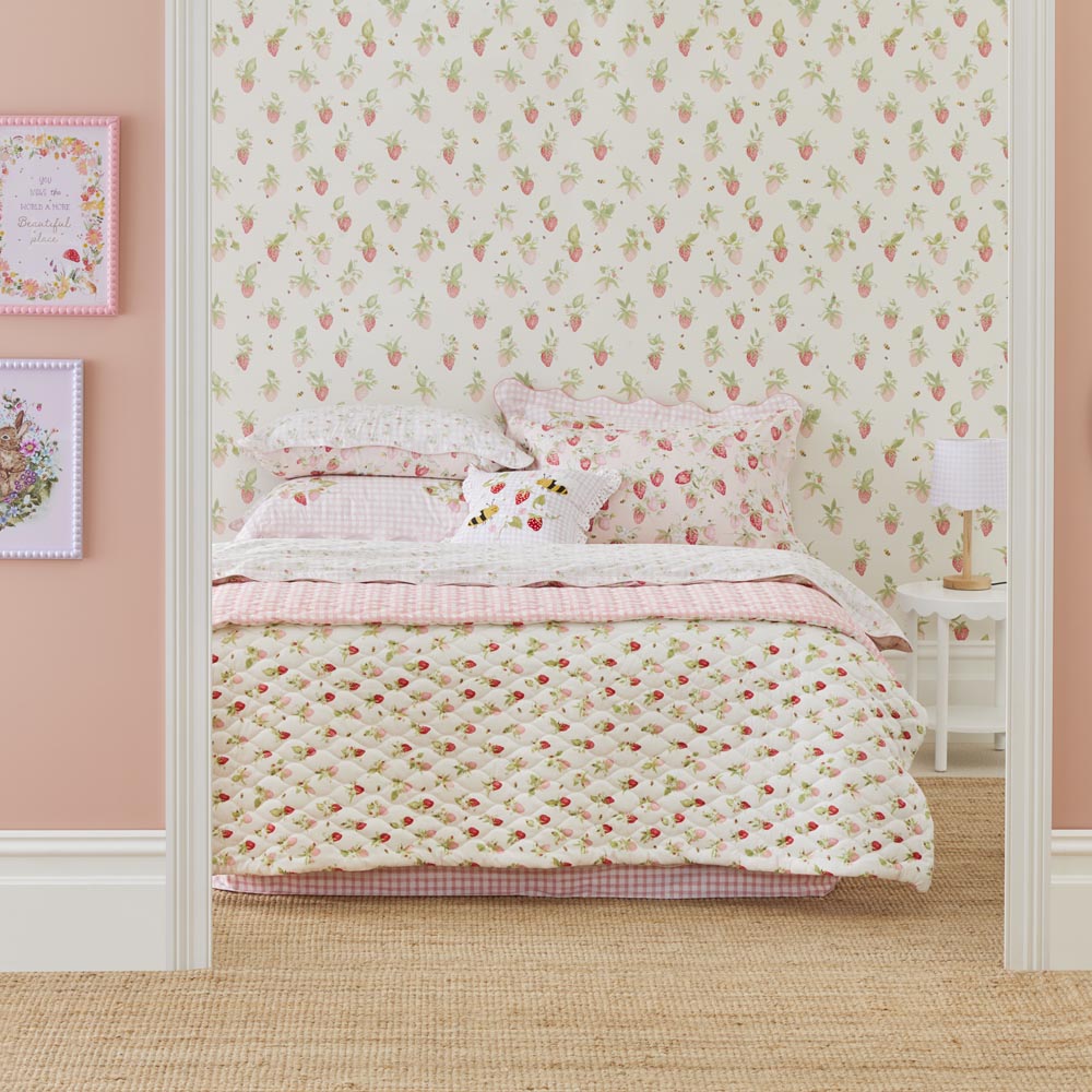 Adairs Kids Heirloom Pink Sweet Strawberry Quilted Blanket Adairs