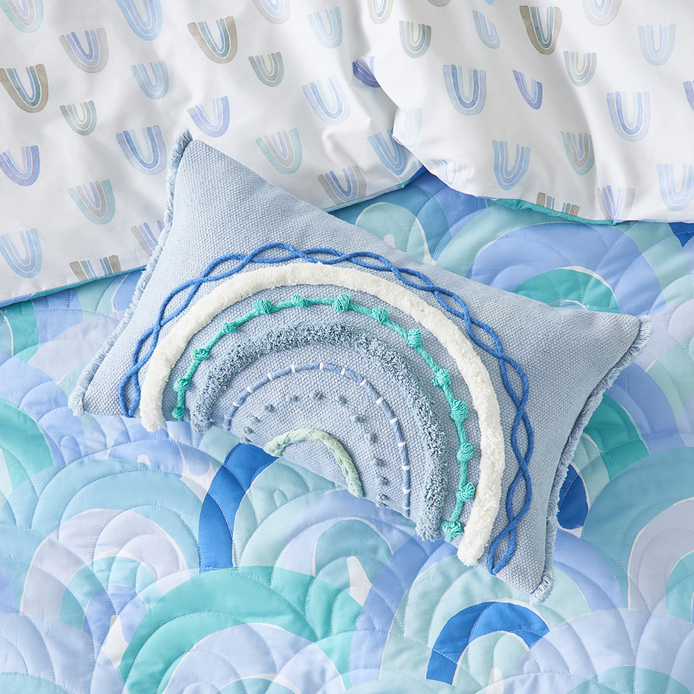 Adairs Kids Tufted Blue Rainbow Cushion Adairs