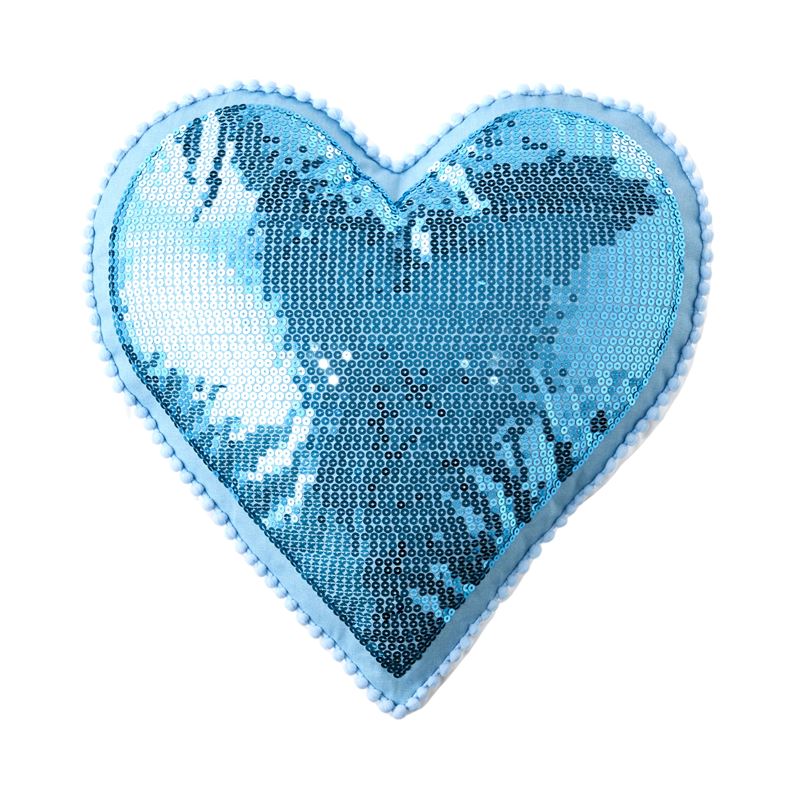 Trimmed Blue Glitzy Heart Cushion