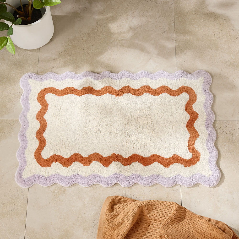 Natural & Lilac Scallop Bath Mat Adairs