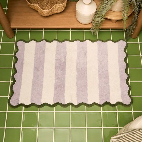 Scallop Stripe Lilac & Natural Bath Mat