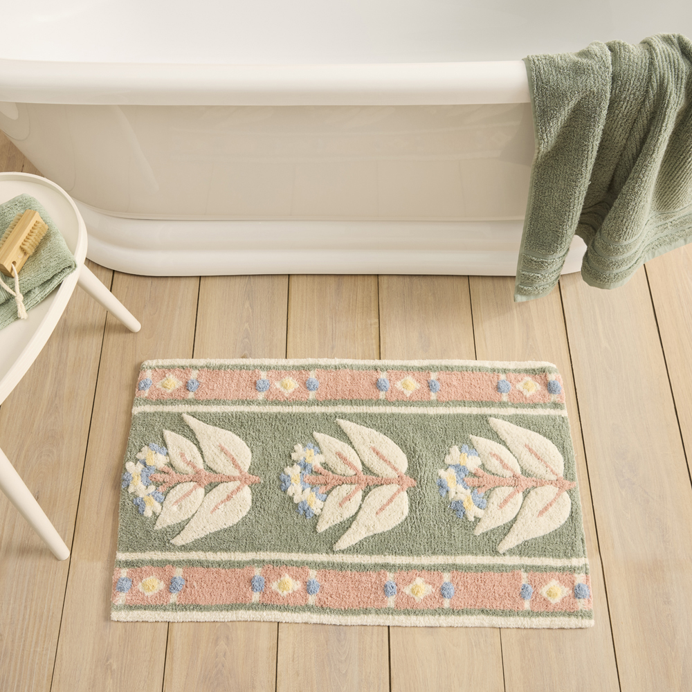 Ascot Seafoam Multi Floral Stripe Bath Mat | Adairs