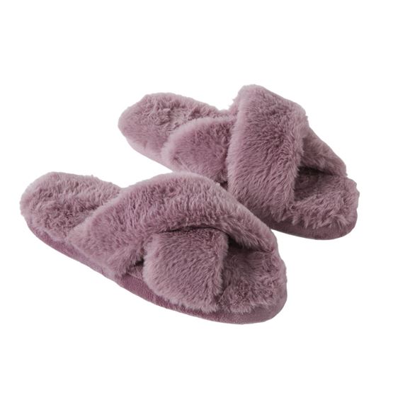 Crossover Soft Aubergine Fur Slippers