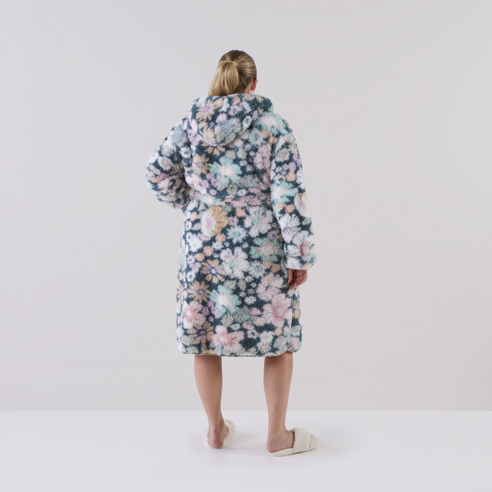 Sherpa Printed Libertine Floral Green Hooded Bathrobe Adairs