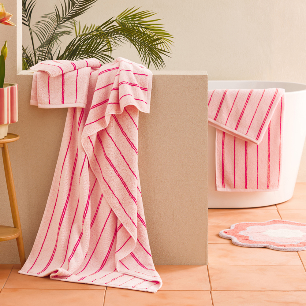 Hudson Candy Pink Strawberry Stripe Towel Range Adairs