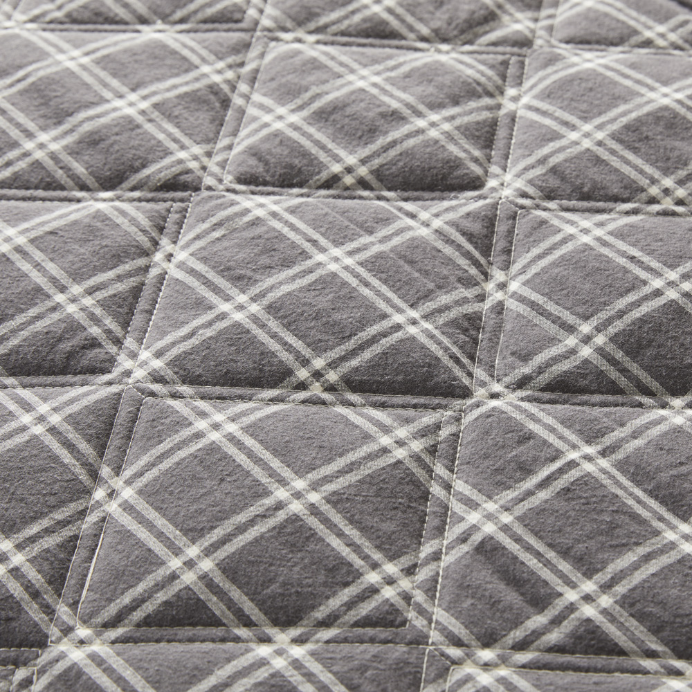 Stonewashed Cotton Charcoal Grid Quilted Coverlet Separates | Adairs