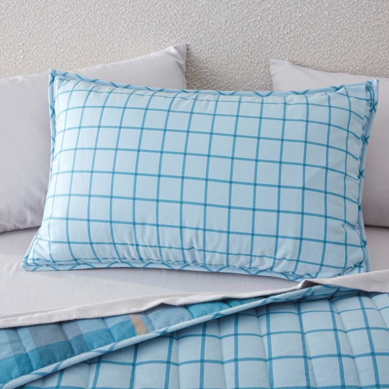 Flannelette Printed Stirling Check Blue Quilted Pillowcases