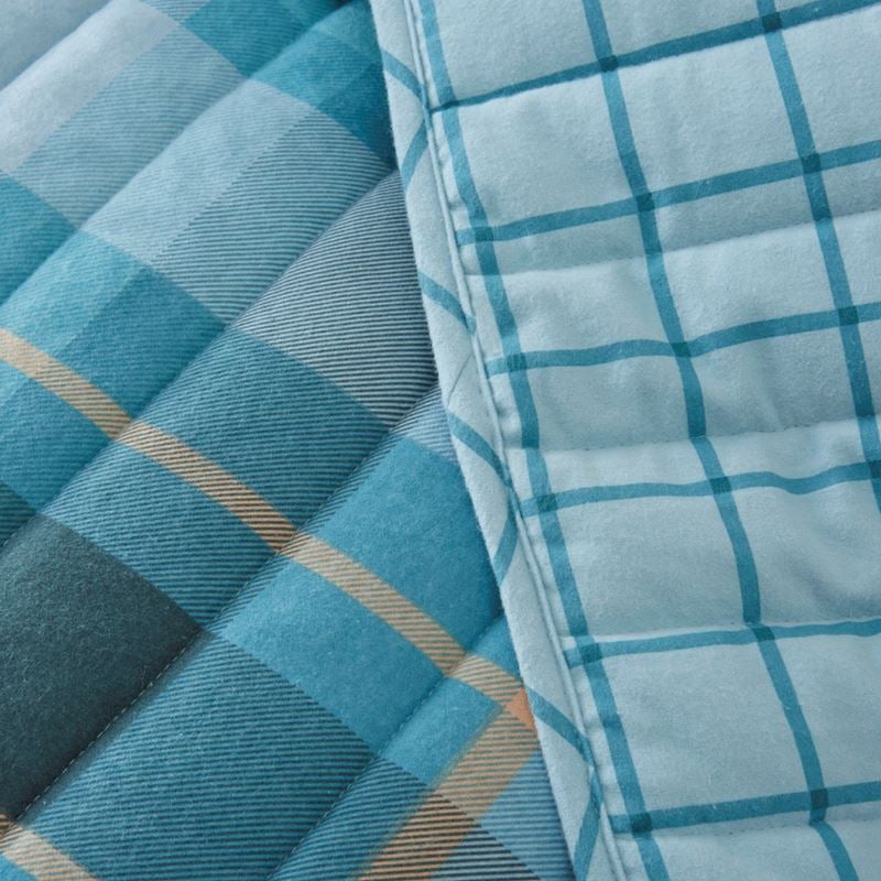Flannelette Printed Stirling Check Blue Quilted Coverlet Separates