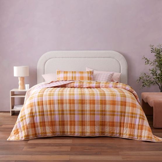 Flannelette Printed Melrose Check Spice Quilted Coverlet Separates