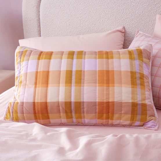 Flannelette Printed Melrose Check Spice Quilted Pillowcases