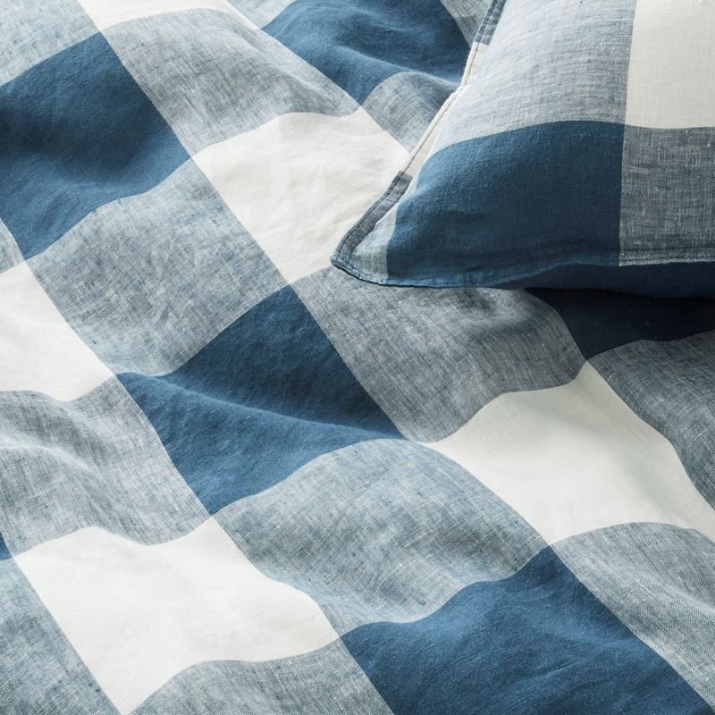 Vintage Washed Linen Large Navy Check Quilt Cover Separates