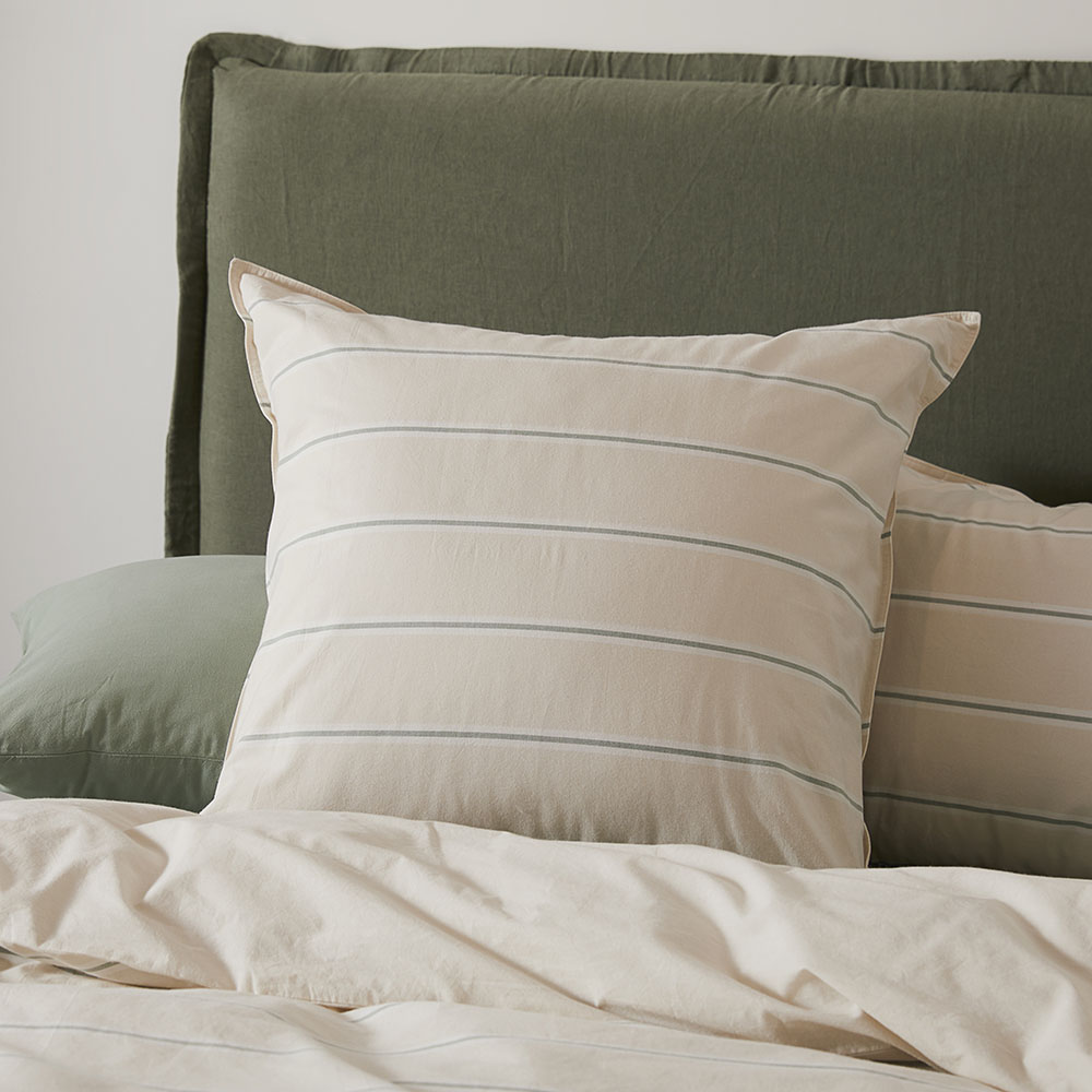 100% Stonewashed Cotton Pillowcase Pair- Butter Stripe