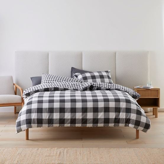 Flannelette Printed Charcoal Check Quilt Cover Set