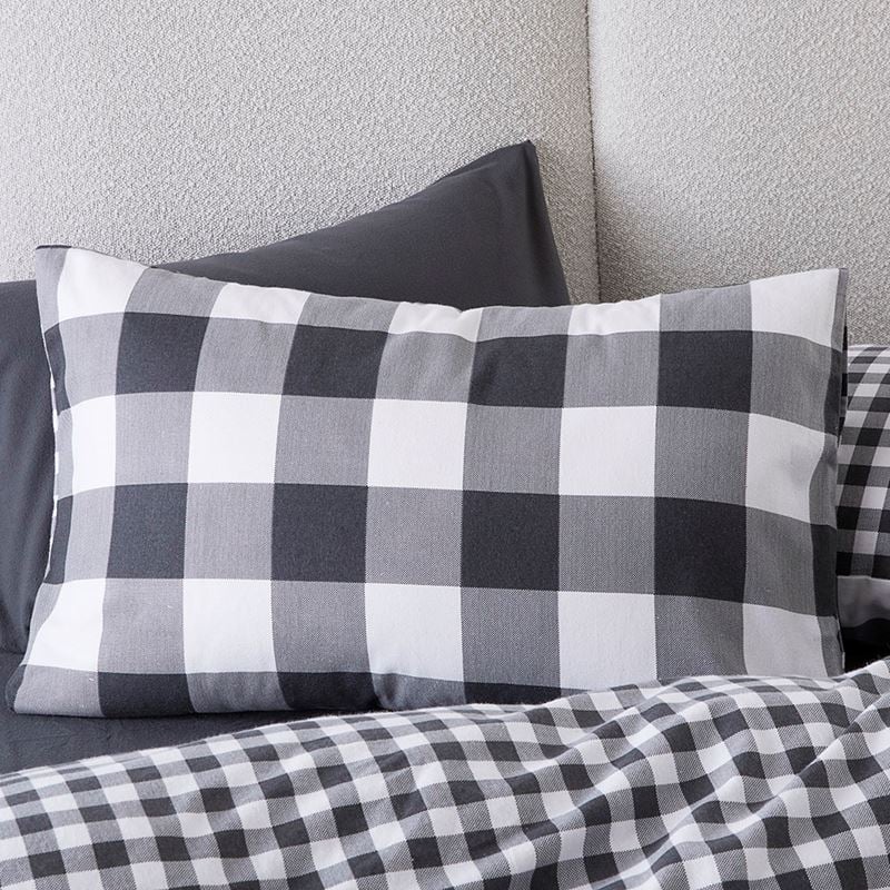 Flannelette Printed Charcoal Check Quilt Cover Set