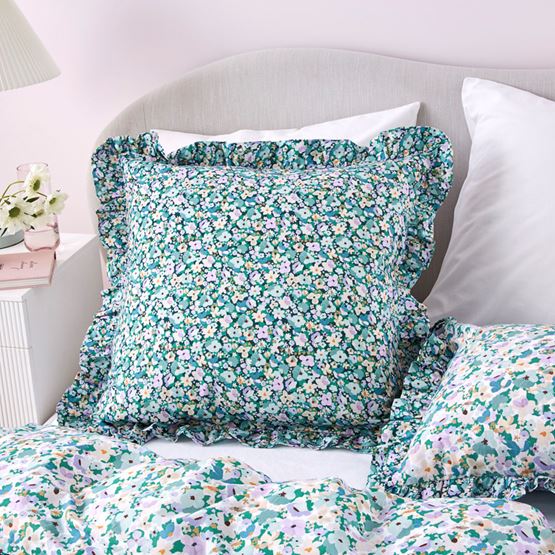 Holly Green Floral Ruffle Pillowcases