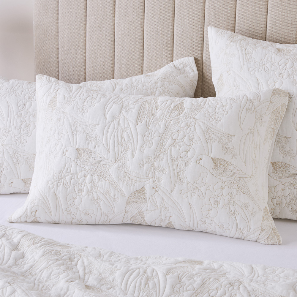 Lorikeet Natural Quilted Pillowcases Adairs