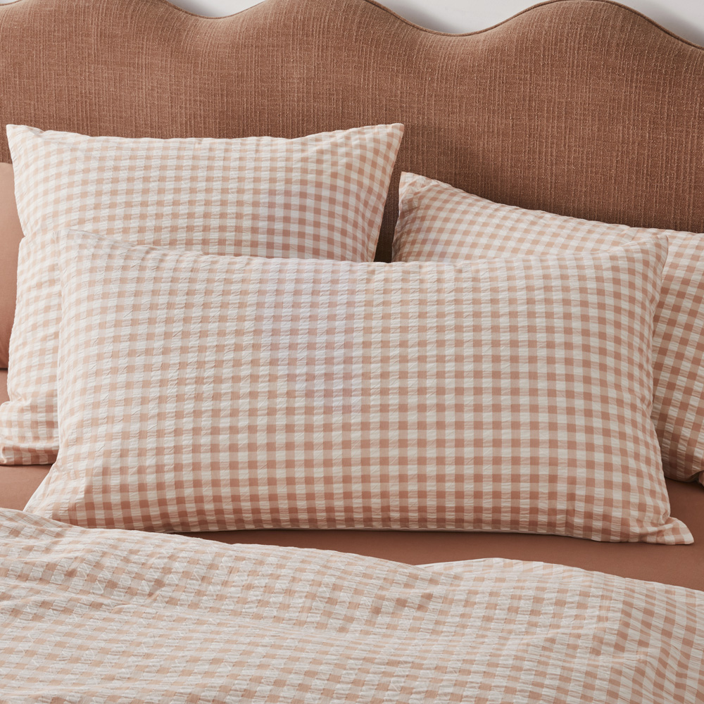 Talia Pink Sand Check Pillowcases Adairs