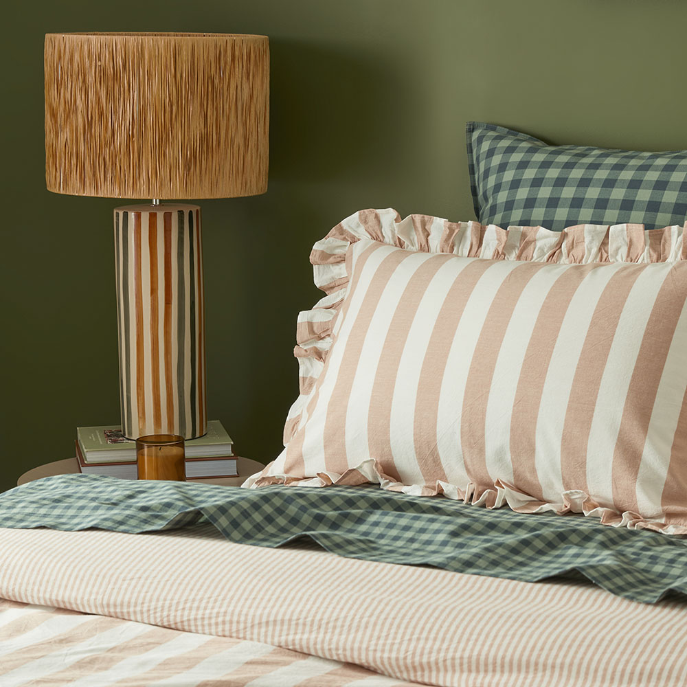 Biscuit Stripe Ruffle Quilt Cover Set + Separates | Adairs