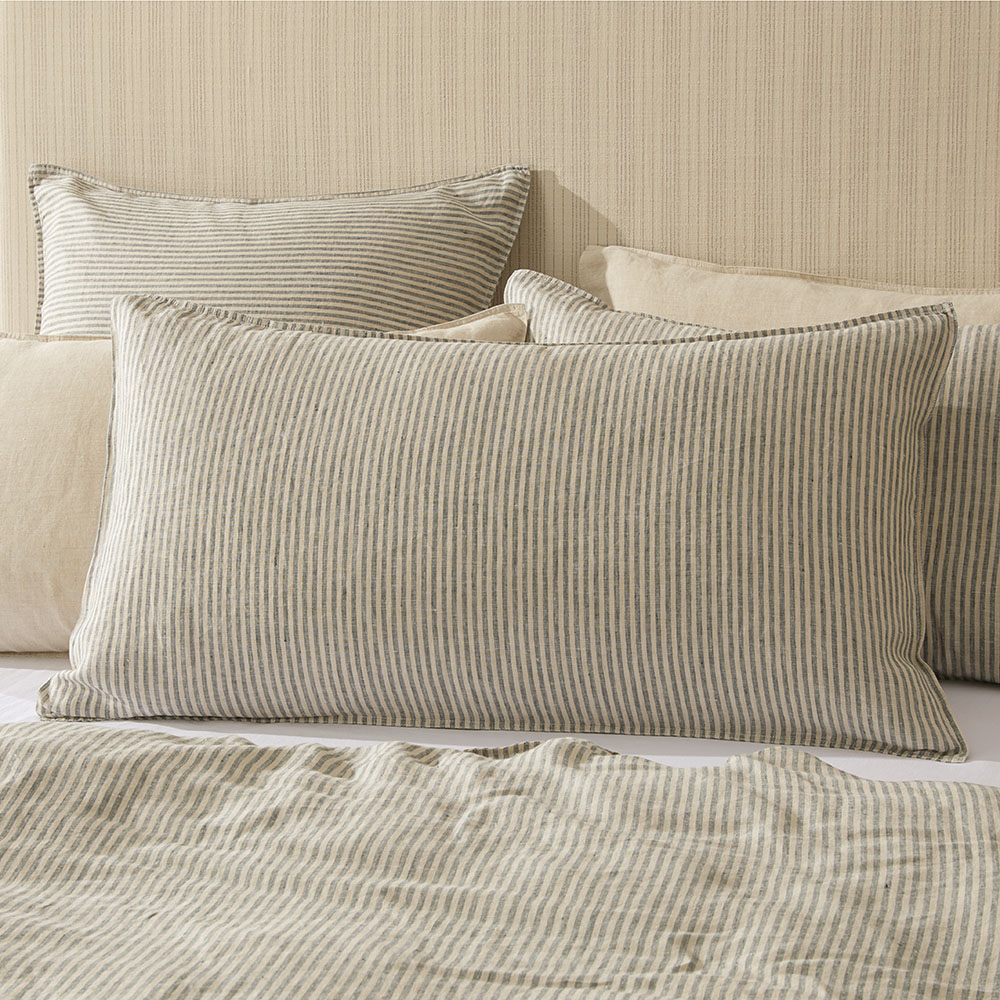 Vintage Washed Linen Cypress & Linen Stripe Pillowcases Adairs