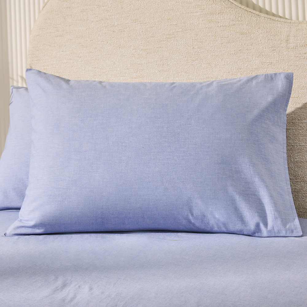 Stonewashed Cotton Chambray Blue Pillowcases Adairs