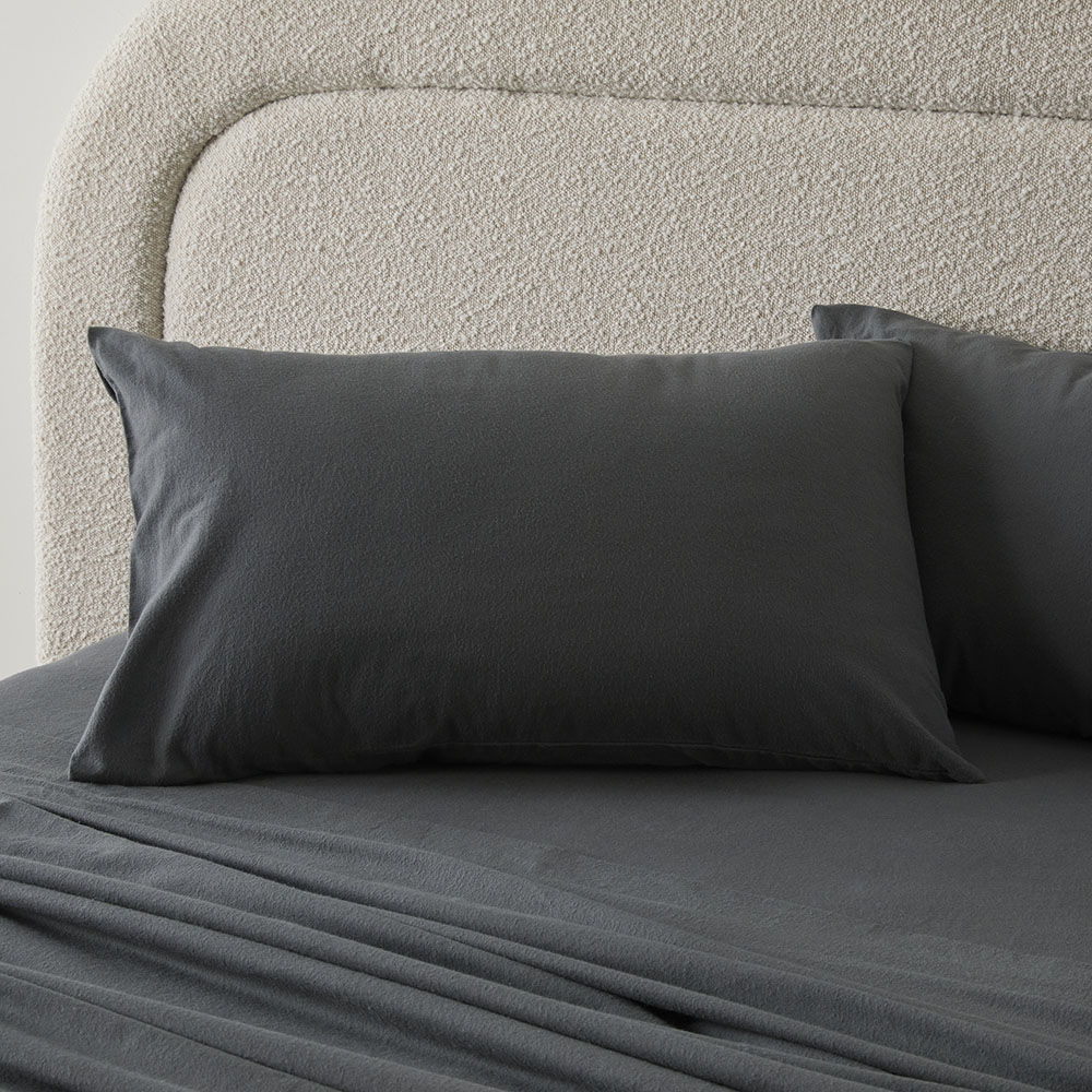 Flannelette Charcoal Plain Dye Pillowcases Adairs