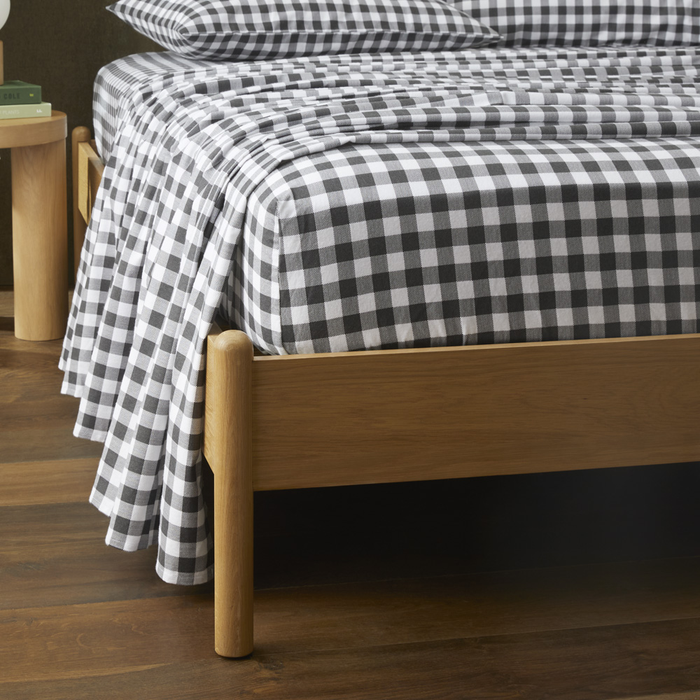 Flannelette Printed Charcoal Check Sheet Set | Adairs