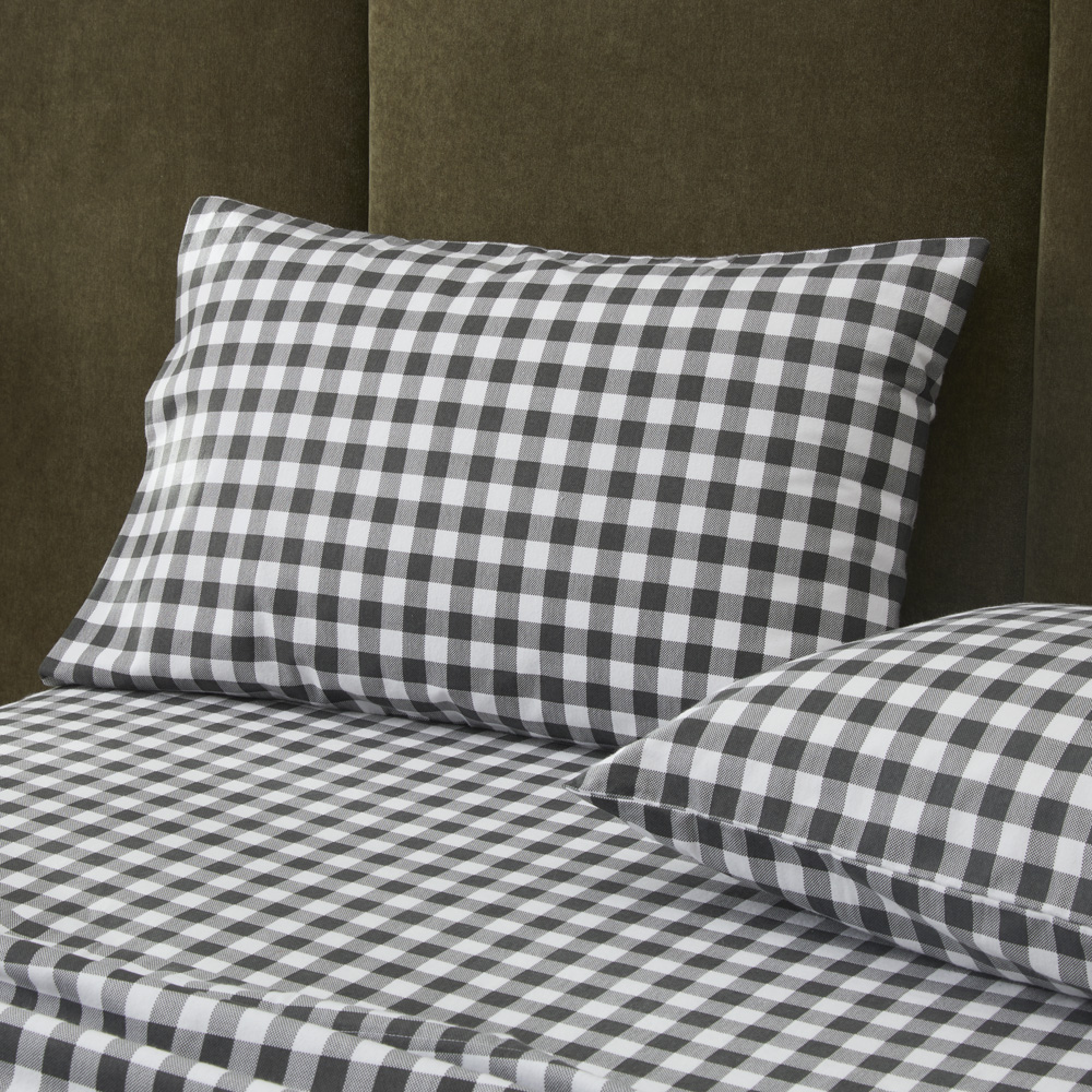 Flannelette Printed Charcoal Check Fitted Sheet Separates Adairs