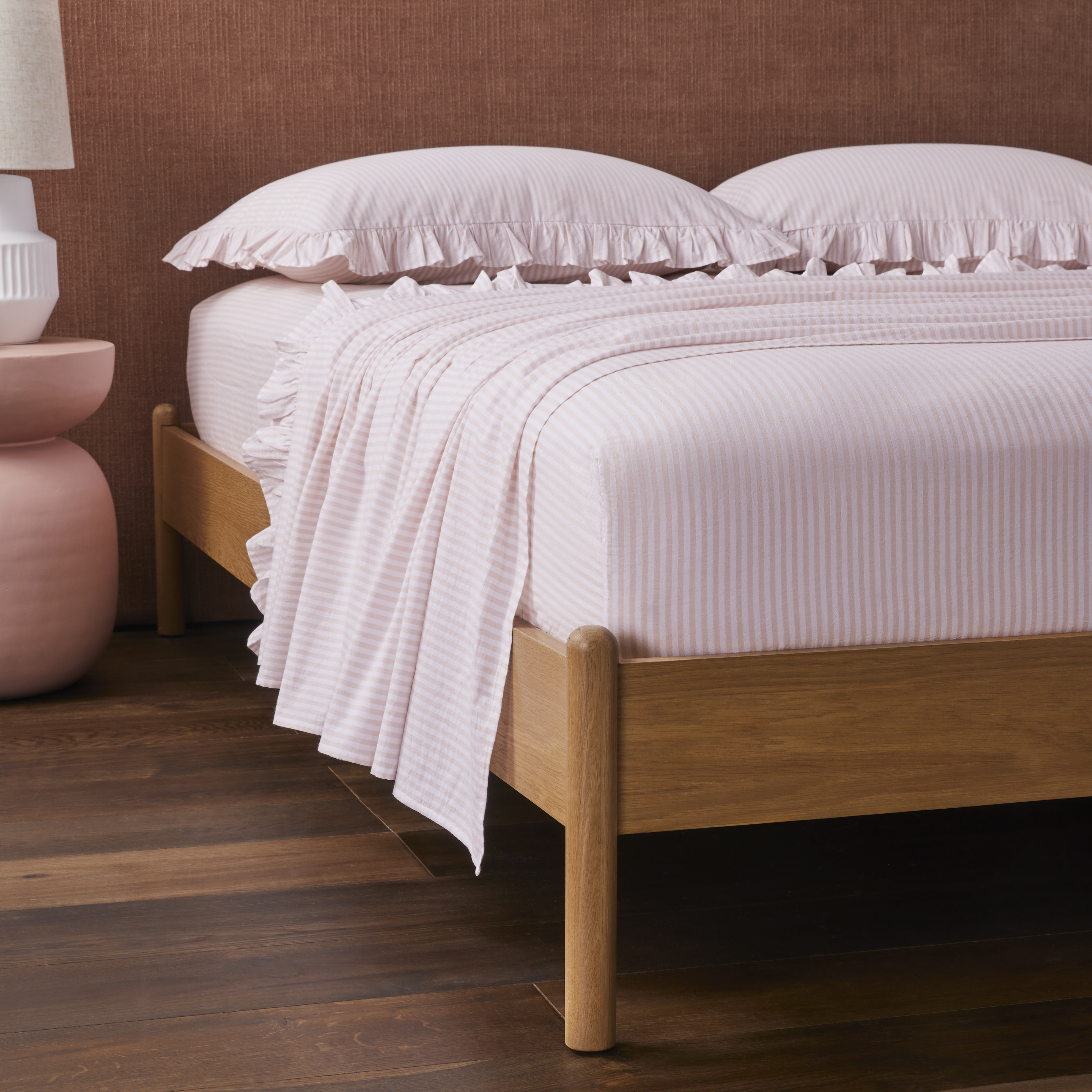 Striped Ruffle Sheets Ruffle Nude Pink Stripe Sheet Set | Adairs