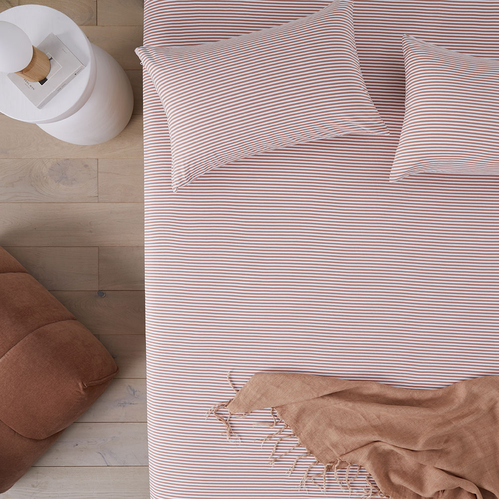 Ultra Soft Jersey Clay Stripe Sheet Separates | Adairs