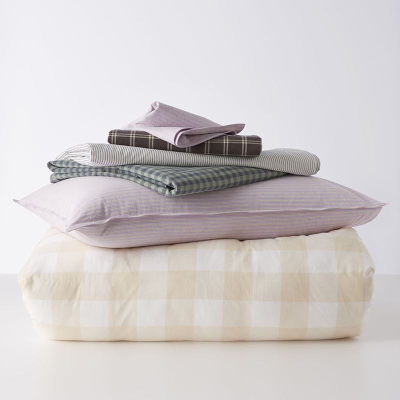 Stonewashed Cotton Printed Sand Gingham Quilt Cover Separates