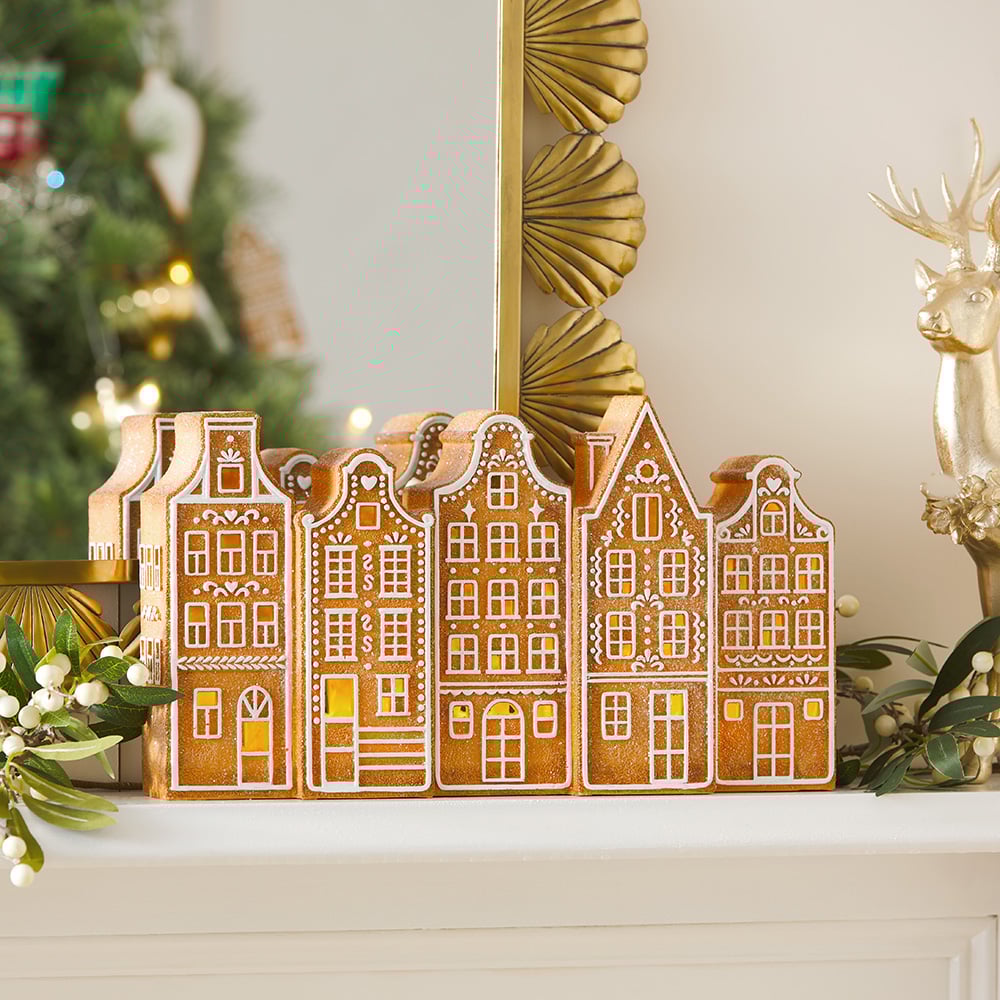 Frosted Brown & White Gingerbread Village