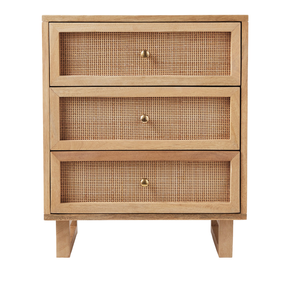 Anjuna Natural 3 Drawer Bedside Table Adairs