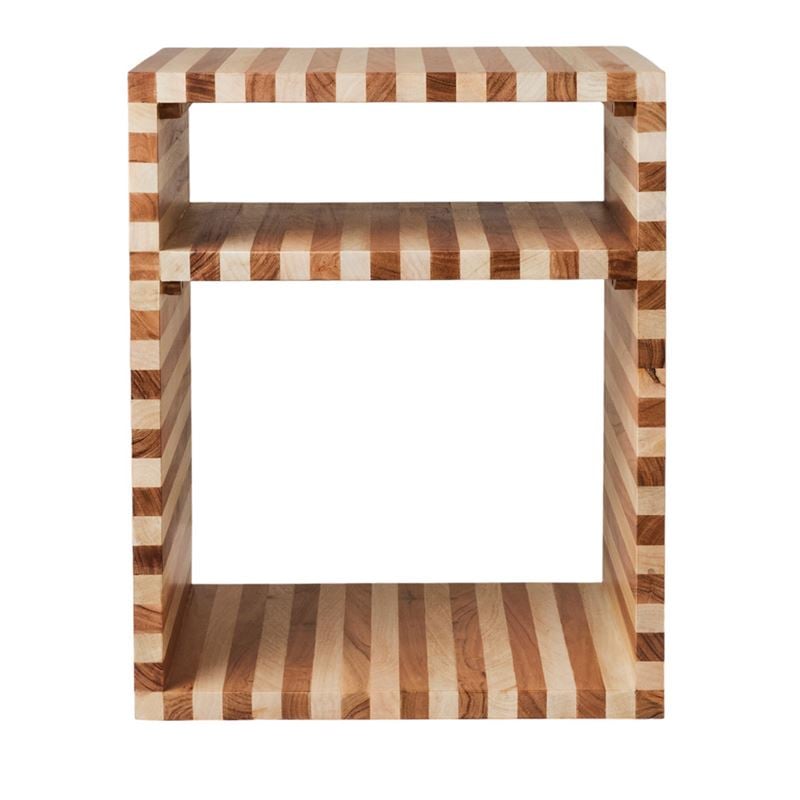 Enzo Natural & Walnut Stripe Bedside Table | Stylish Storage