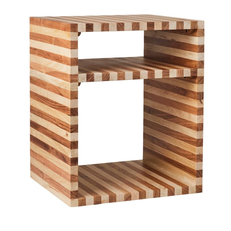 Enzo Natural & Walnut Stripe Bedside Table | Stylish Storage