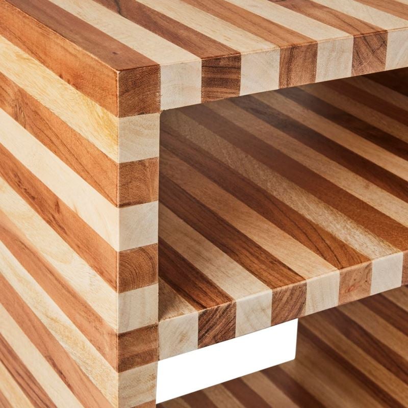 Enzo Natural & Walnut Stripe Bedside Table | Stylish Storage