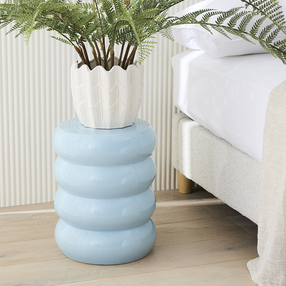 Ceramic Soft Blue Ribbed Side Table | Adairs
