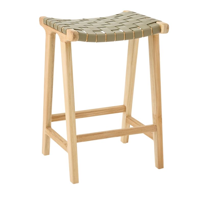 Palmer Woven Leather Khaki Backless Counter Stool