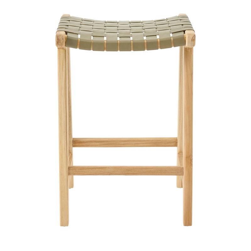 Palmer Woven Leather Khaki Backless Counter Stool
