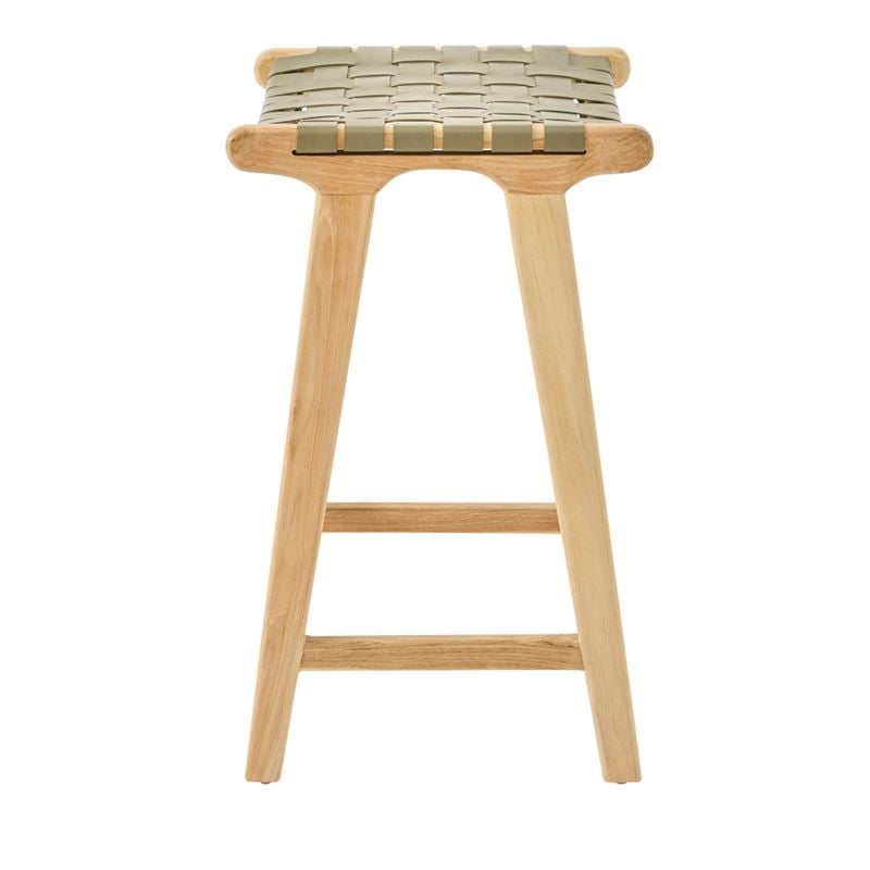 Palmer Woven Leather Khaki Backless Counter Stool