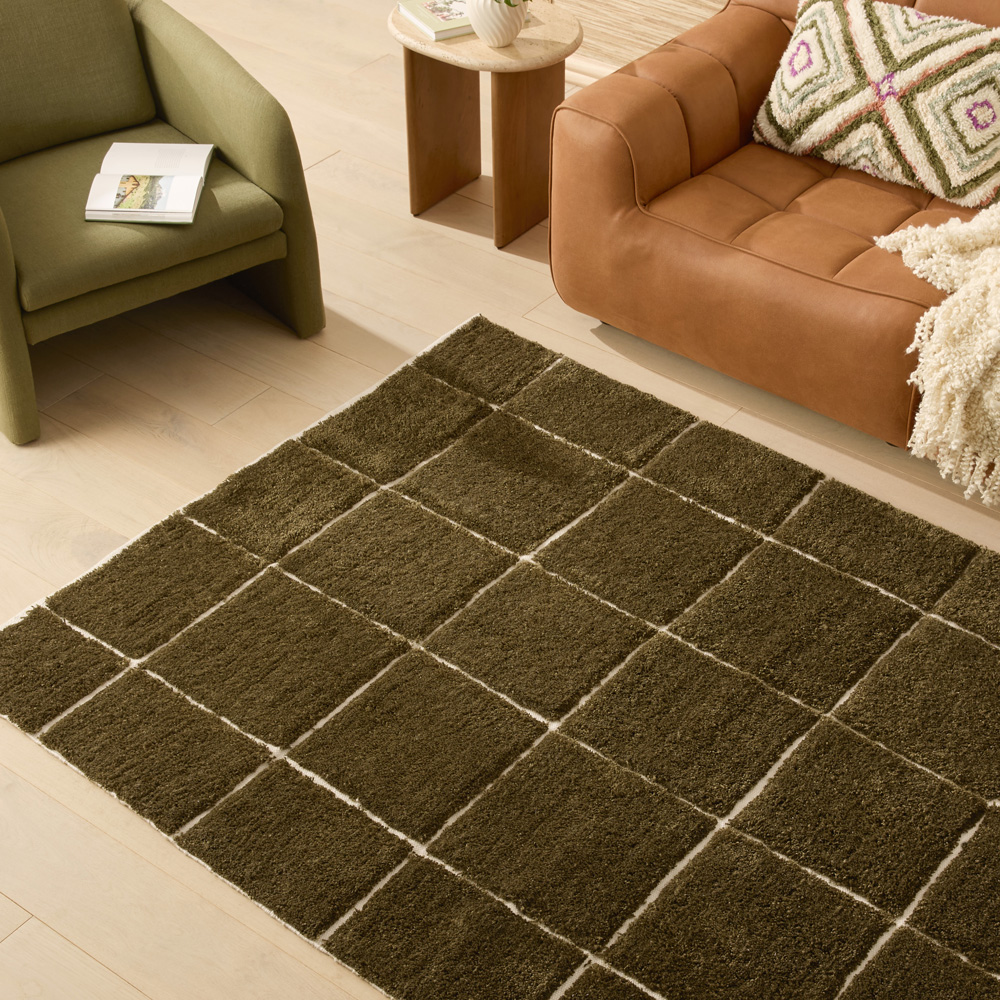 Green Rug Tuff High Pile Olive Green Tufted Rug | Adairs