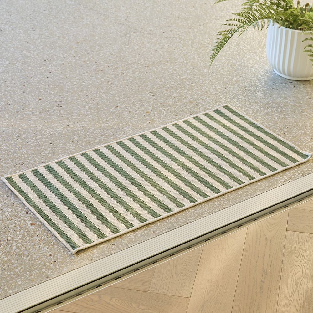 Soho Green & Ivory Stripe Indoor & Outdoor Mat | Adairs