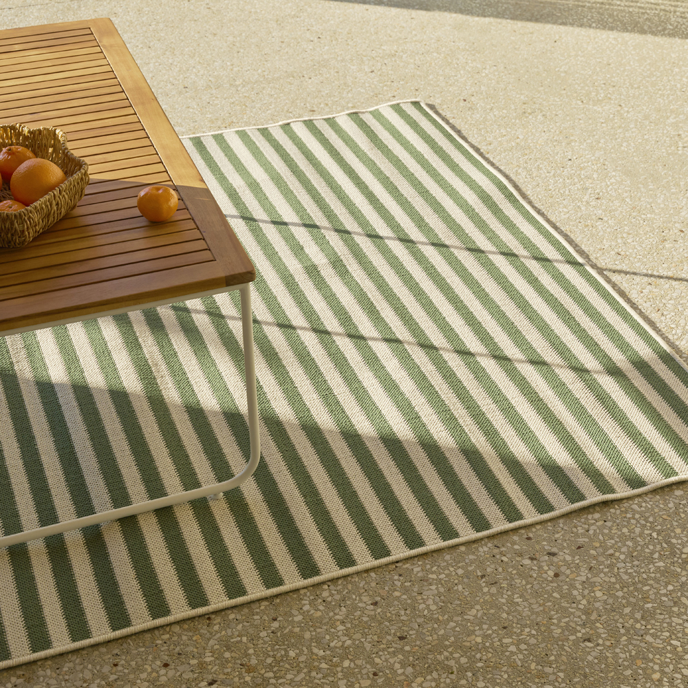Soho Green & Ivory Stripe Indoor & Outdoor Rug | Adairs