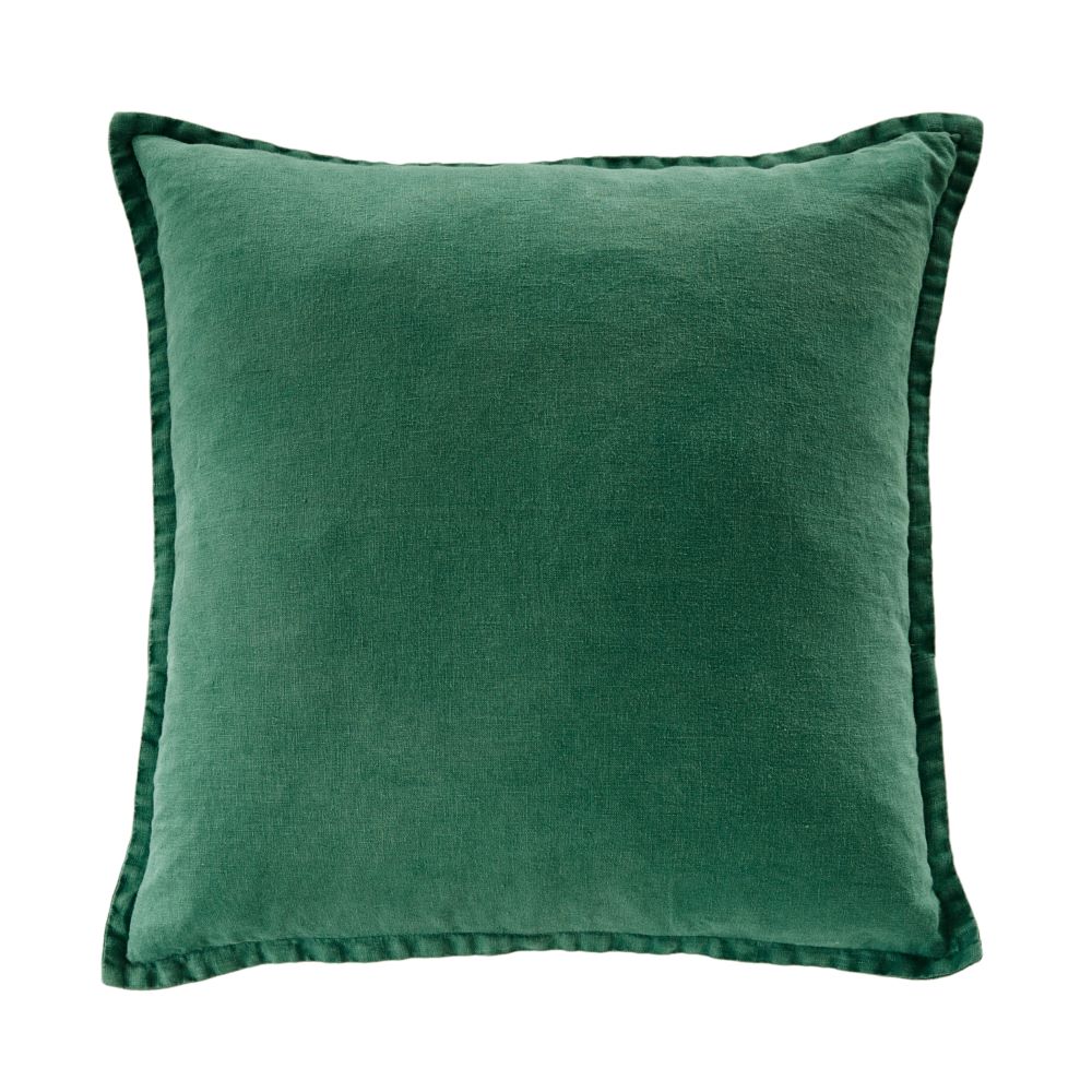 Belgian Antique Green Vintage Washed Linen Cushion Adairs