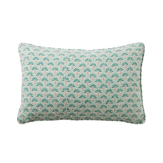 Delhi Woodblock Andrina Green Linen Cushion