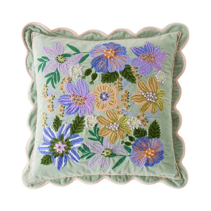 Sephora Green Floral Velvet Cushion