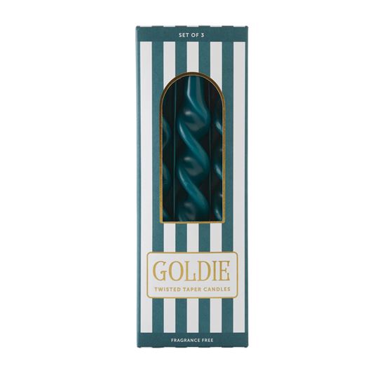 Goldie Teal Taper Candles Pack of 3