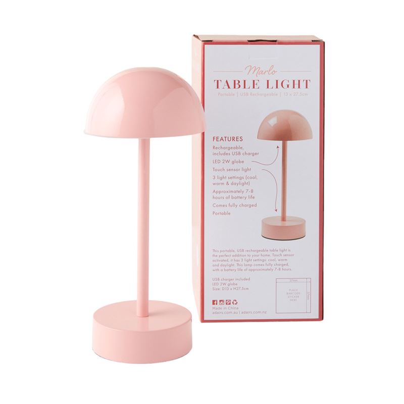 Marlo Pink USB Rechargeable Touch Table Light