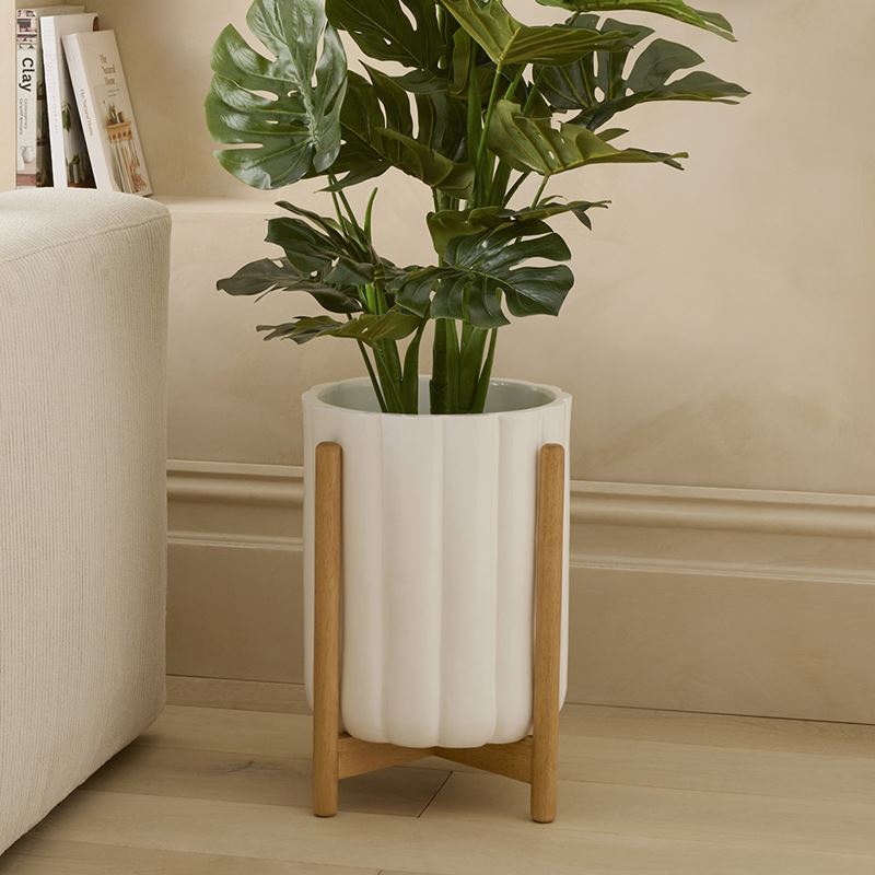 Ryle White & Natural Scalloped Plant Stand